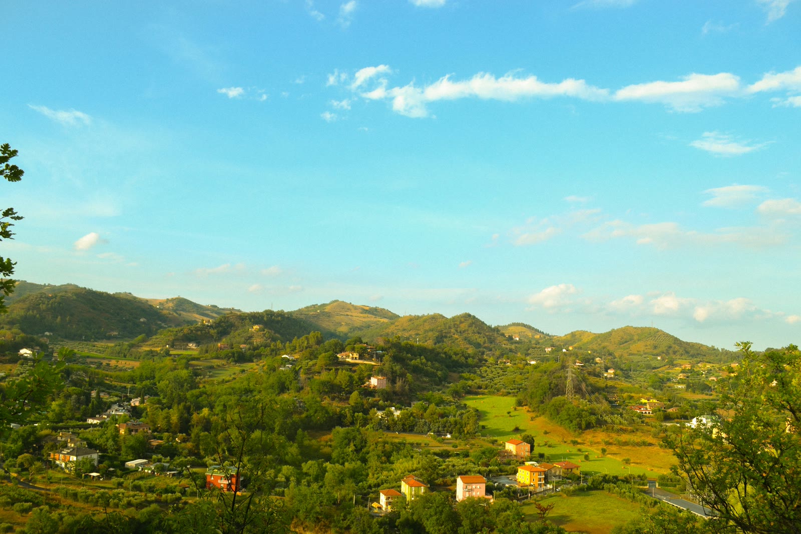 Panoramic view of a small town in the mountains, Ascoli Piceno, Marche, Italy