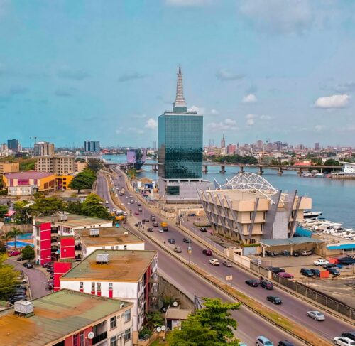 Aerial view of city buildings in Lagos, Nigeria