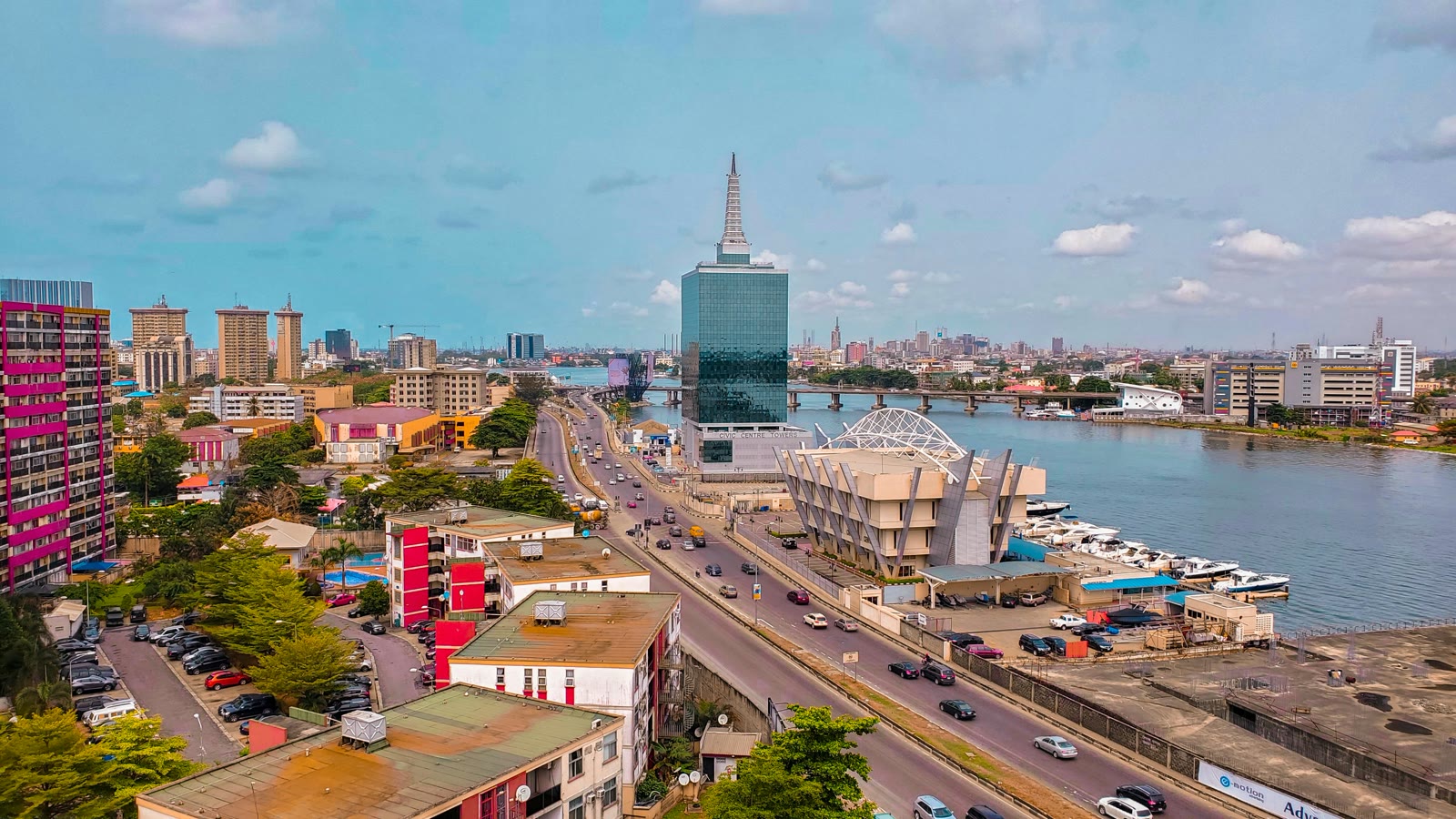Aerial view of city buildings in Lagos, Nigeria