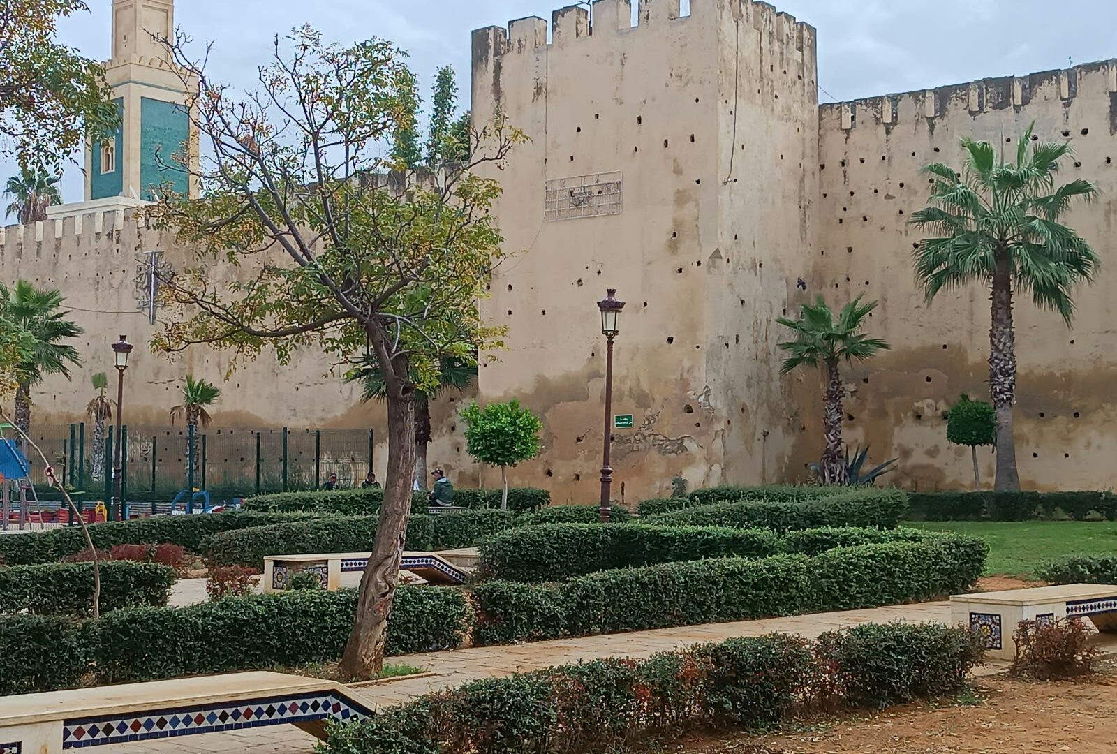 Castle-like building with a garden in Meknes, Morocco