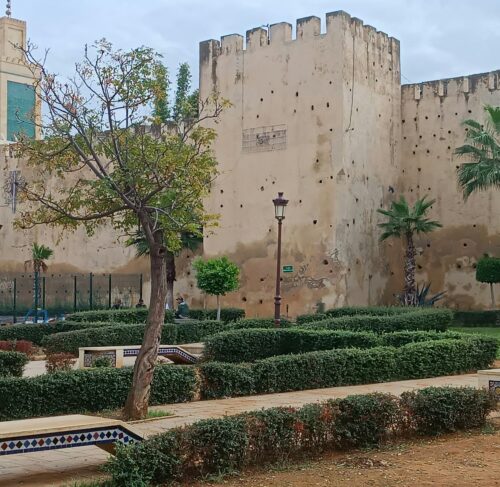 Castle-like building with a garden in Meknes, Morocco