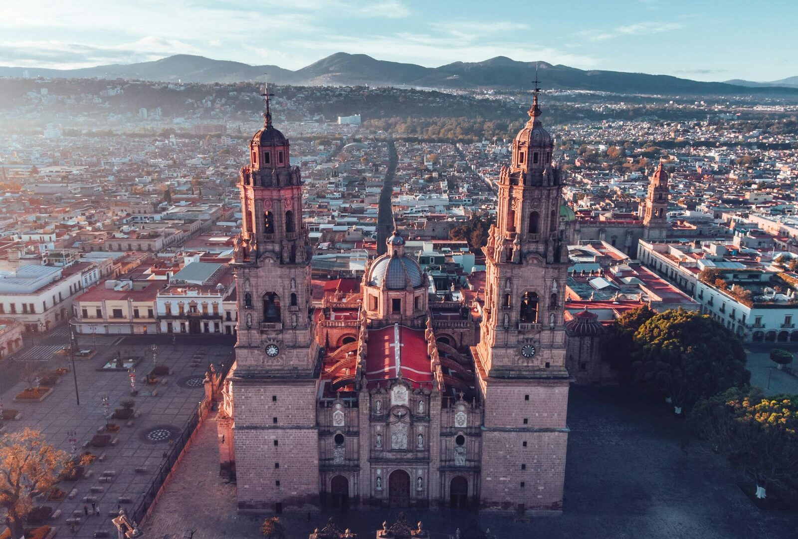 Brown and white building in Morelia, Michoacan, Mexico