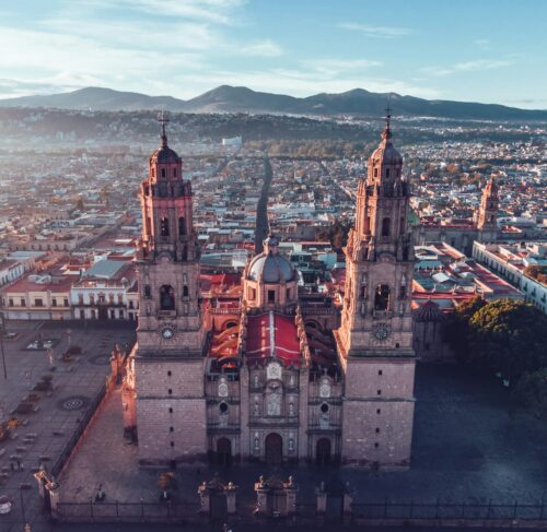 Brown and white building in Morelia, Michoacan, Mexico