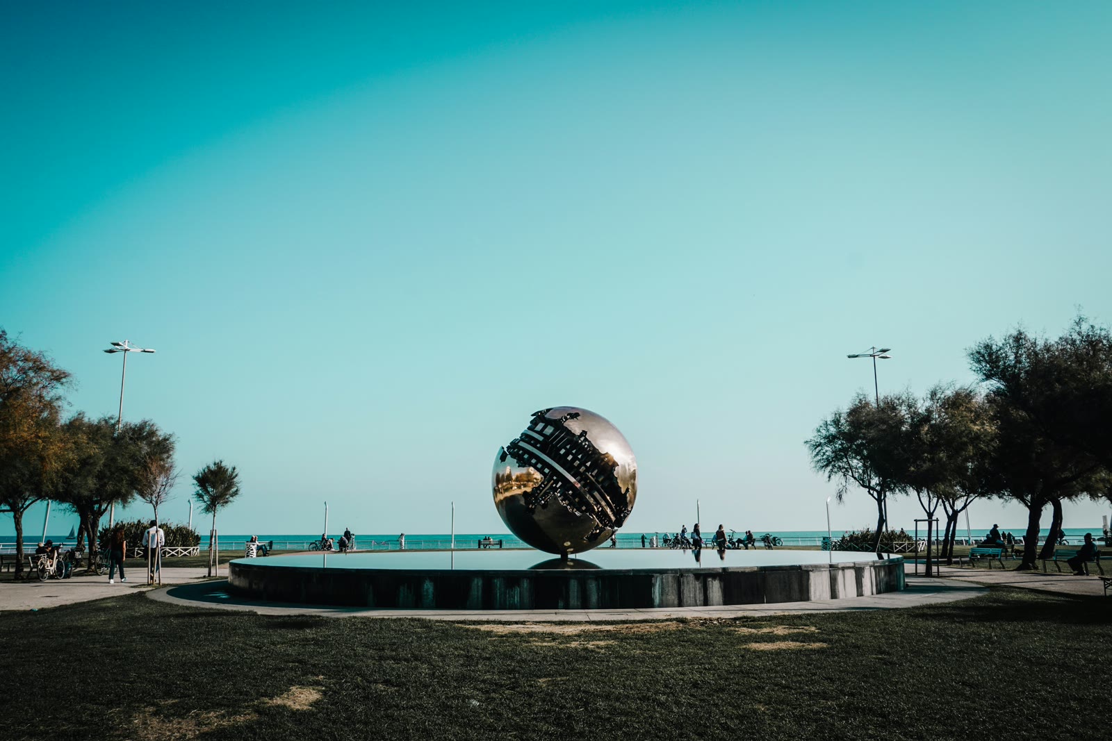 Sculpture in a park near the ocean in Pesaro, Marche, Italy