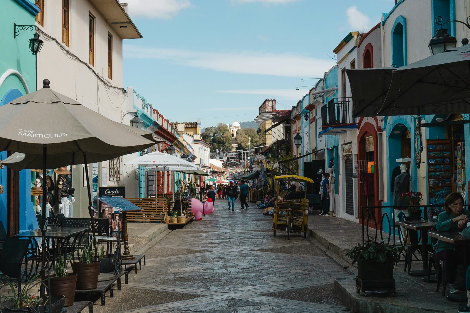 People walking on a street in San Cristobal de las Casas, Chiapas, Mexico