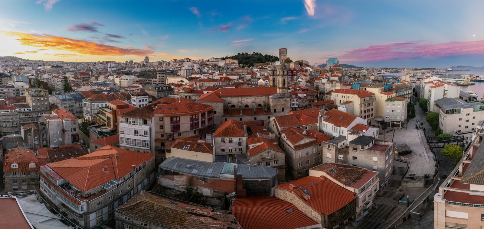 City with many buildings in Vigo, Galicia, Spain