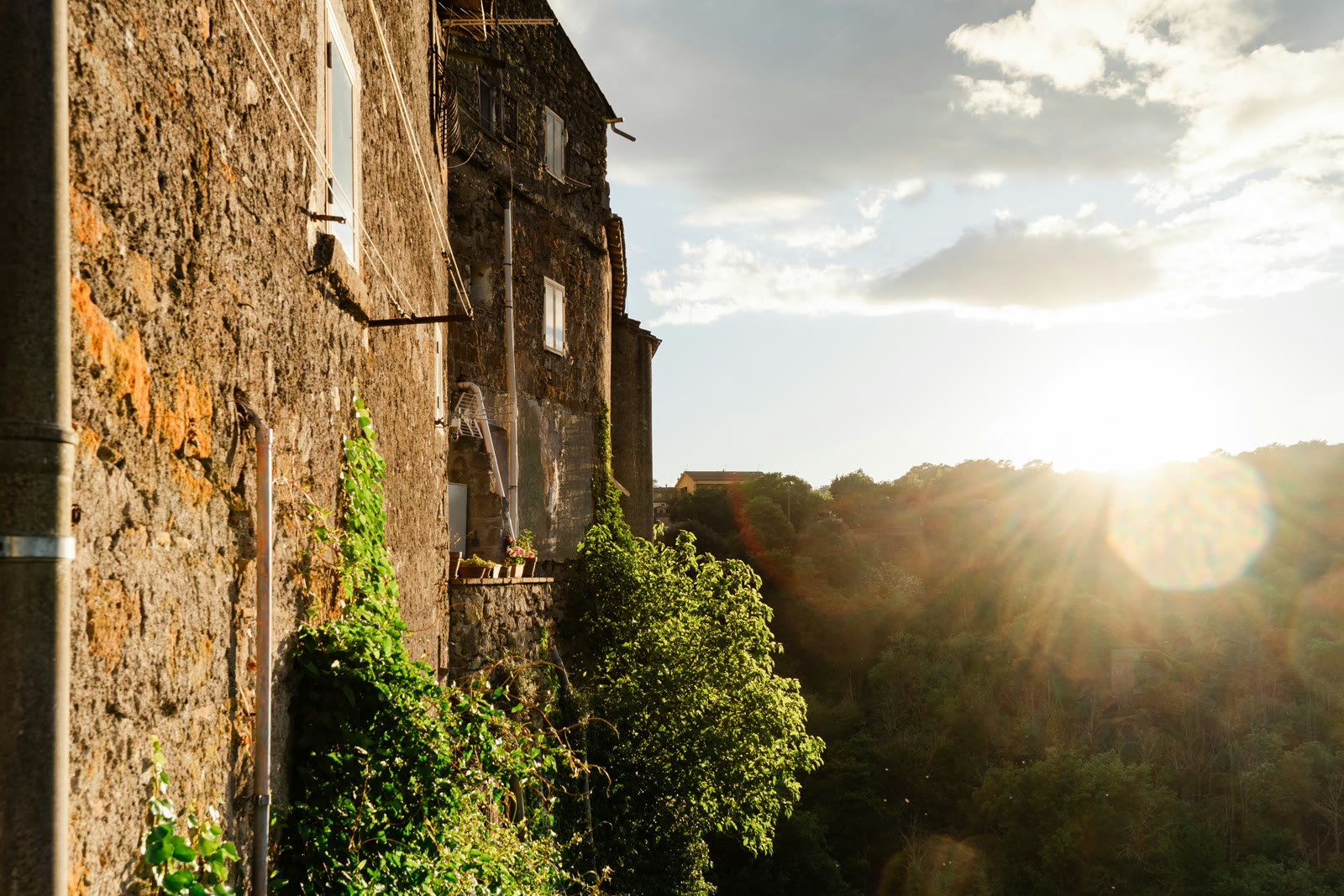 Sunlight streaming through windows of an ancient building in Viterbo, Lazio, Italy