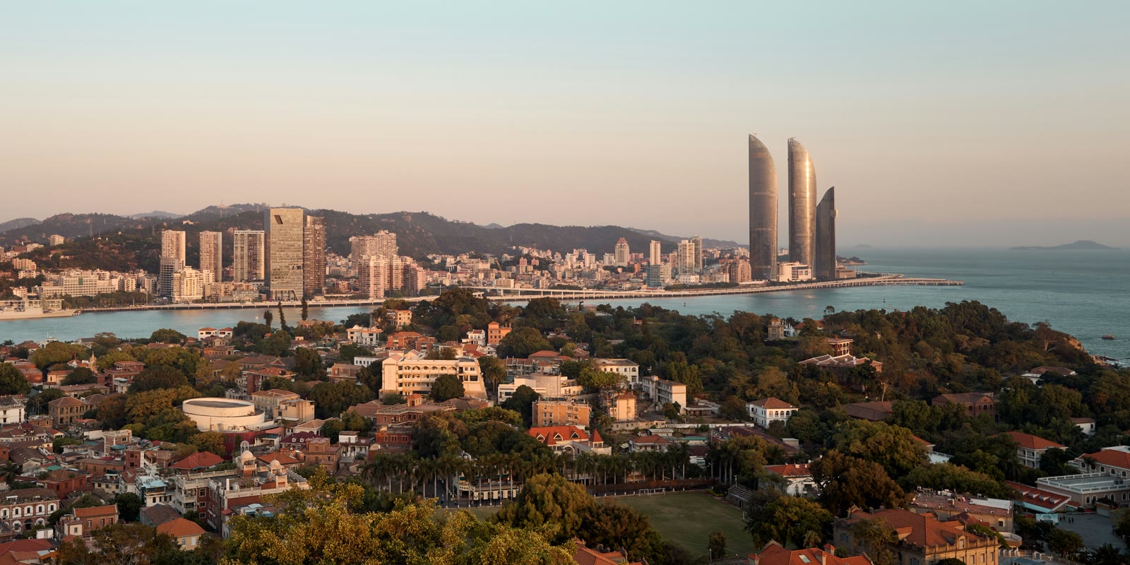 View of the city and water in Xiamen, Fujian, China