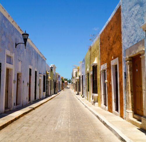 Brown building under blue sky in Campeche, Mexico