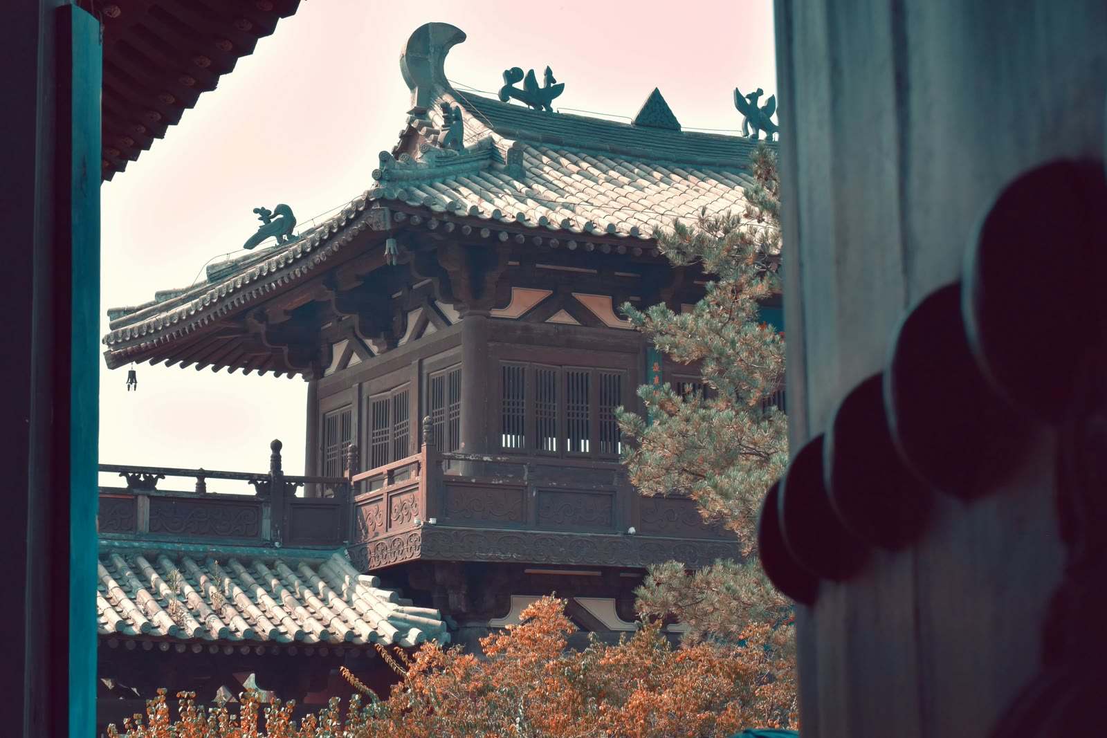 View of a building through a window in Datong, Shanxi, China