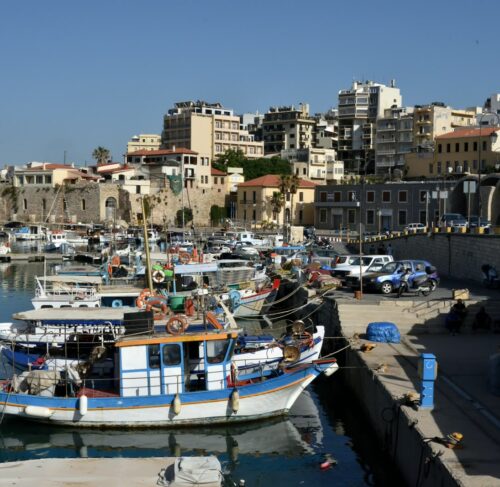 Boats in a harbor in Heraklion, Crete, Greece