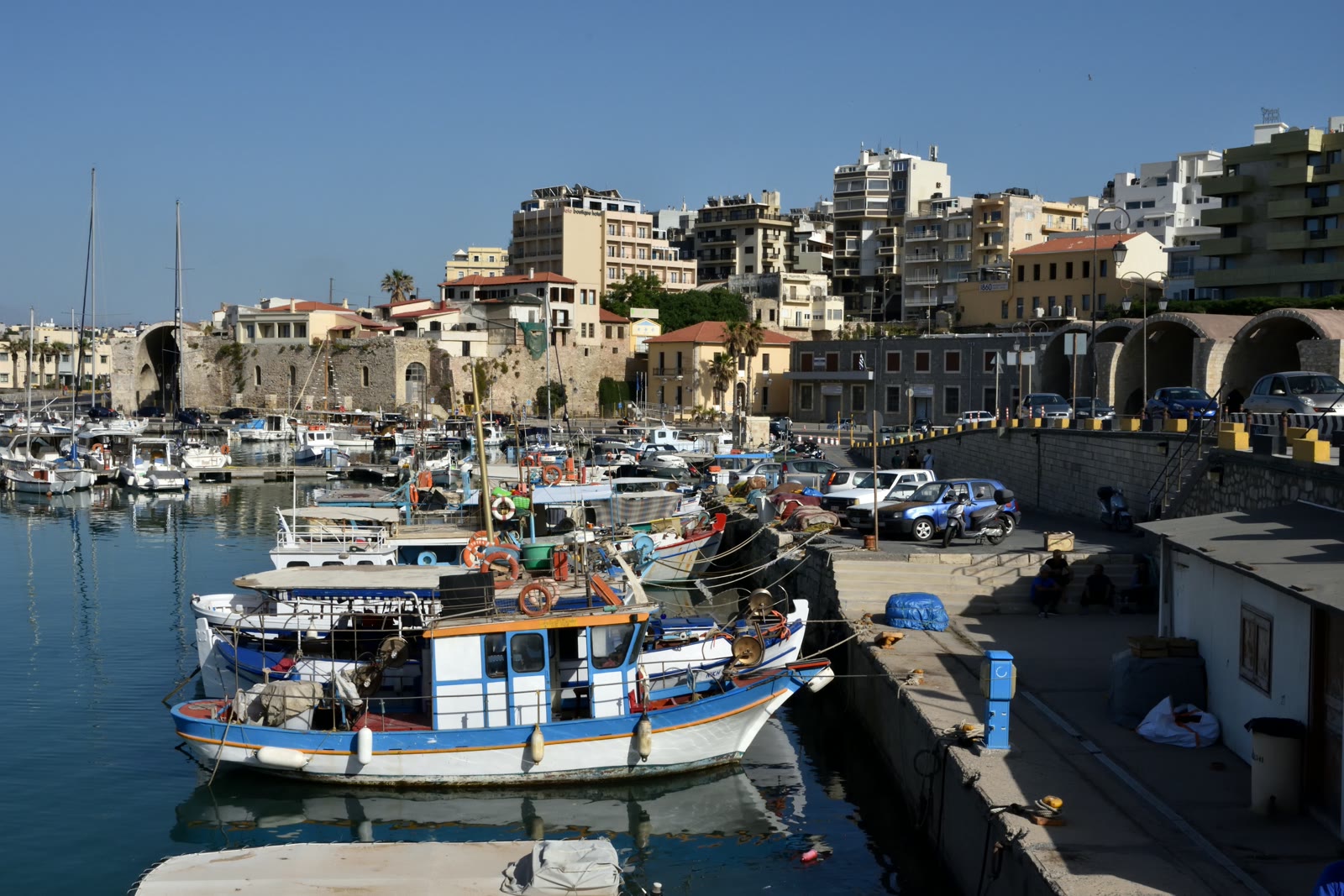 Boats in a harbor in Heraklion, Crete, Greece