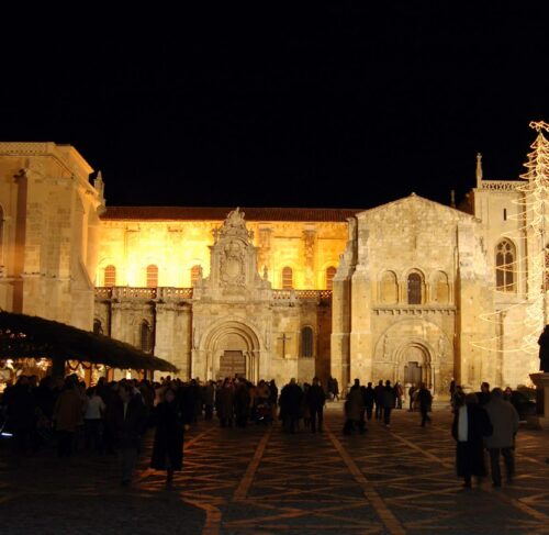Basilica of San Isidoro at night in Leon, Spain