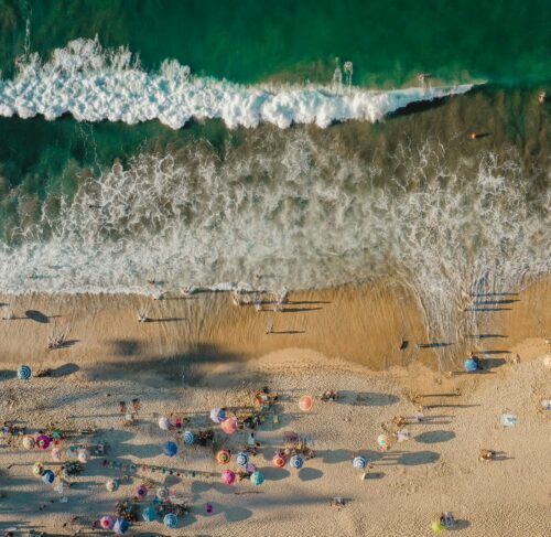Crowd at the seashore in Sayulita, Nayarit, Mexico