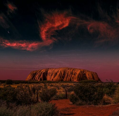 Large rock in the middle of a desert in Uluru, Northern Territory, Australia