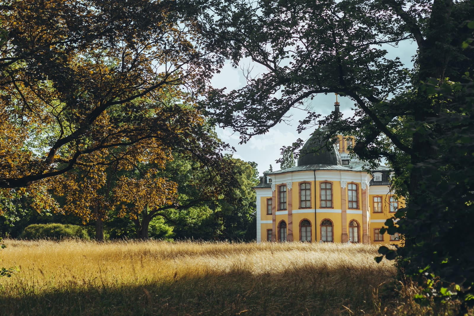 Large building in the middle of a field in Weimar, Thuringia, Germany