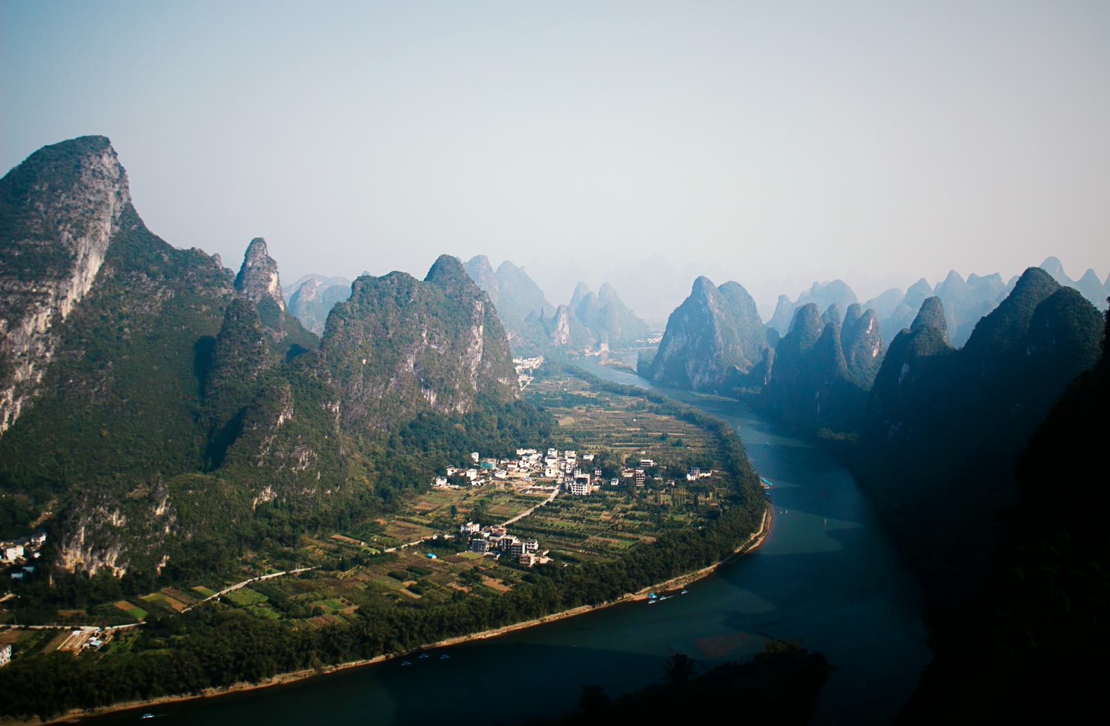 Mountain near water in Yangshuo, Guangxi, China