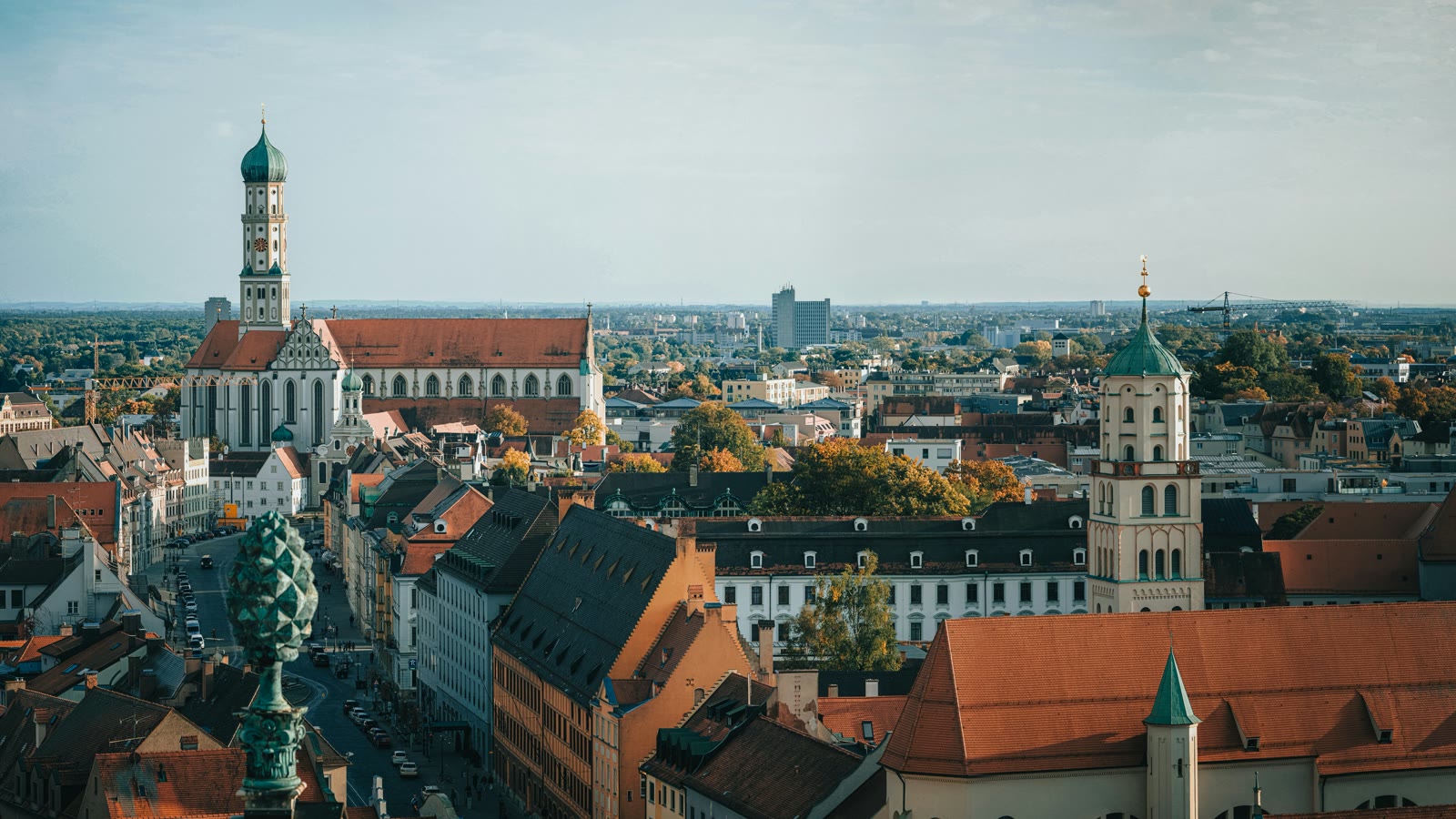 Aerial view of Augsburg city centre, Bavaria, Germany