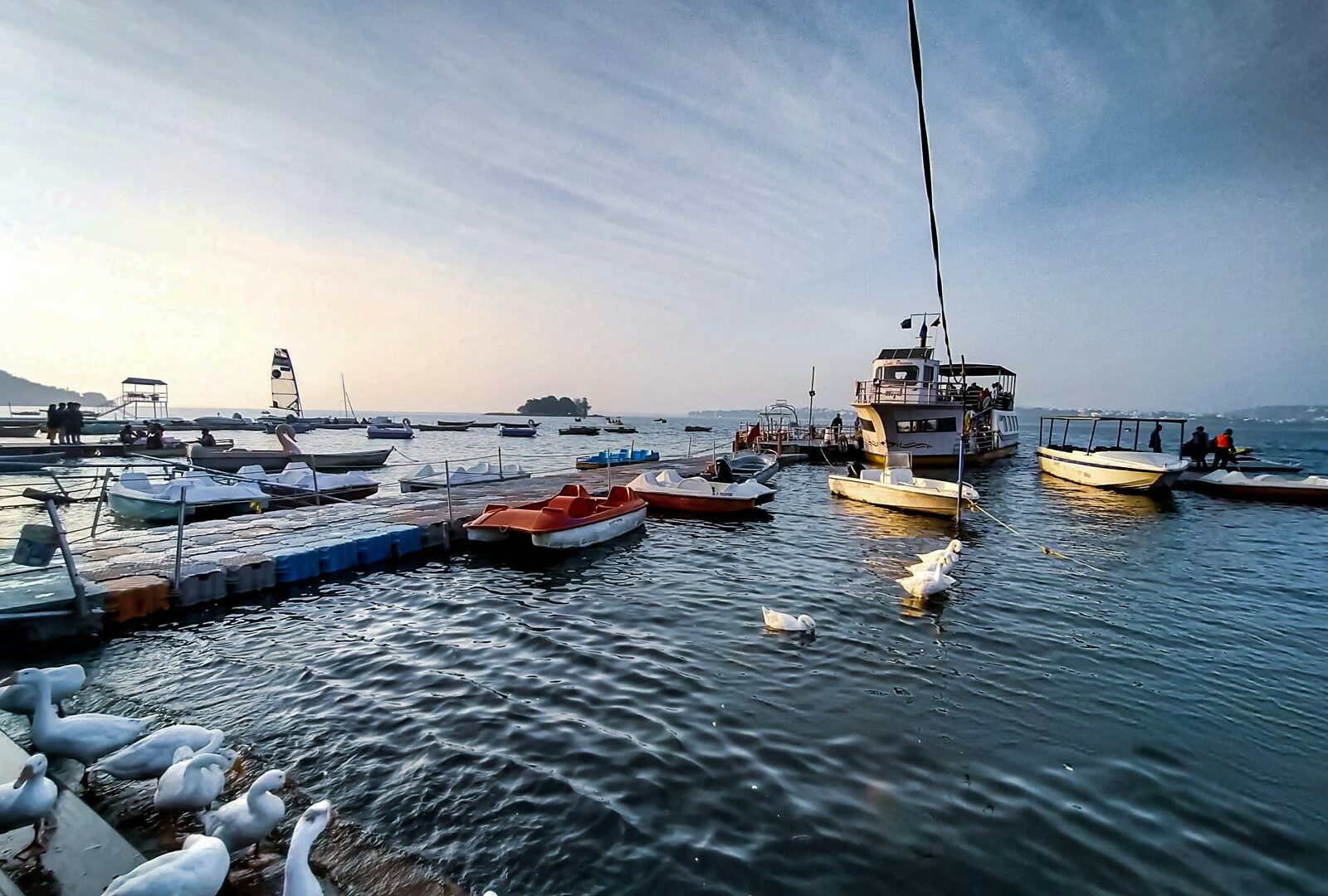 Boats at the dock in Bhopal, Madhya Pradesh, India