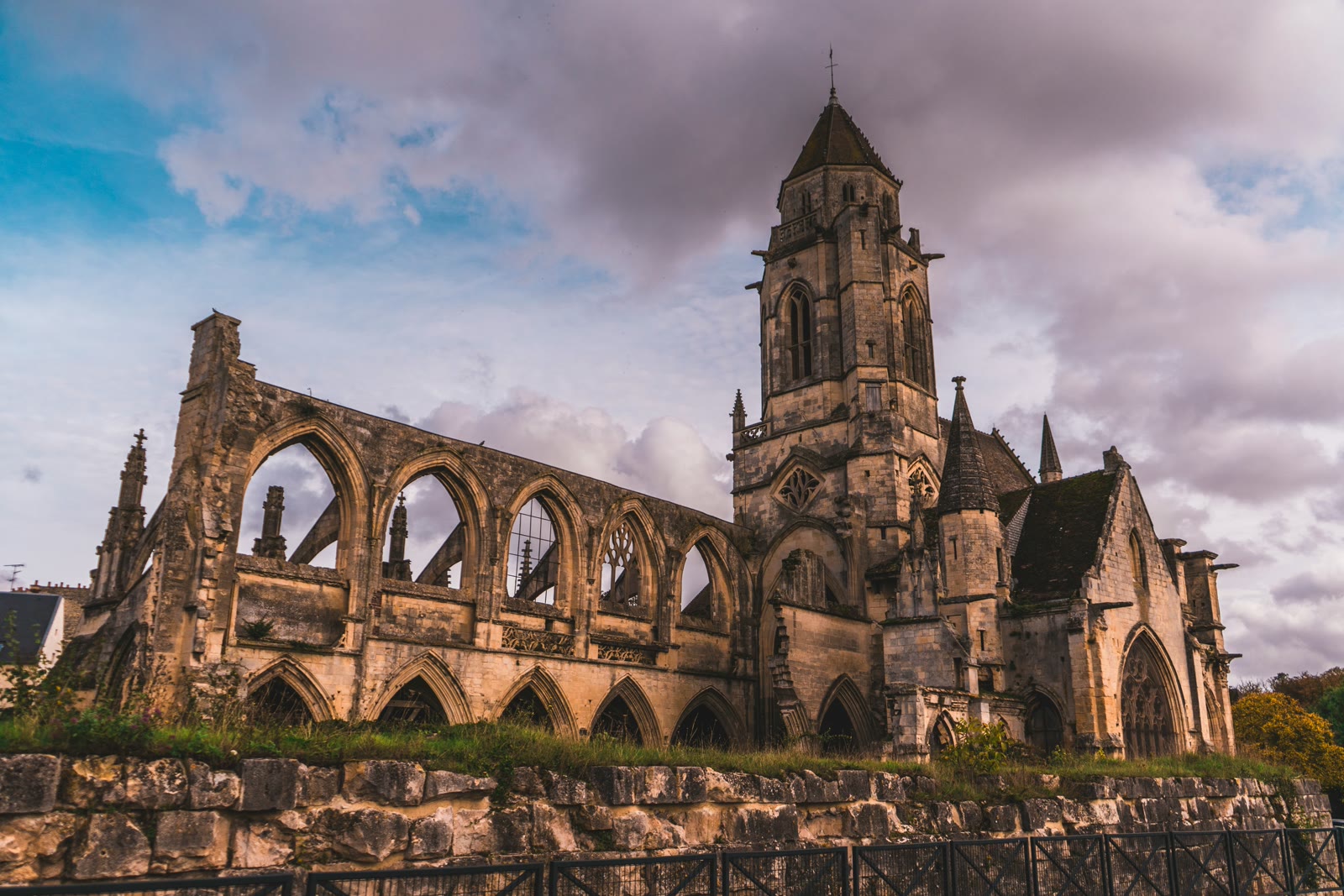 Old building with a clock tower in Caen, Normandy, France