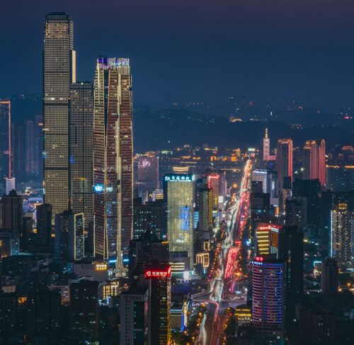 Changsha skyline illuminated at night, Hunan, China