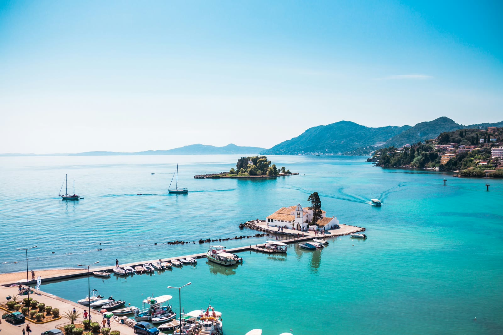 Boats moored at the harbor in Corfu, Ionian Islands, Greece