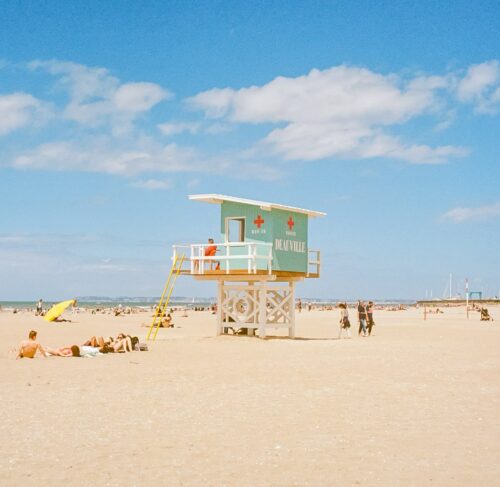 People on the beach in Deauville, Normandy, France