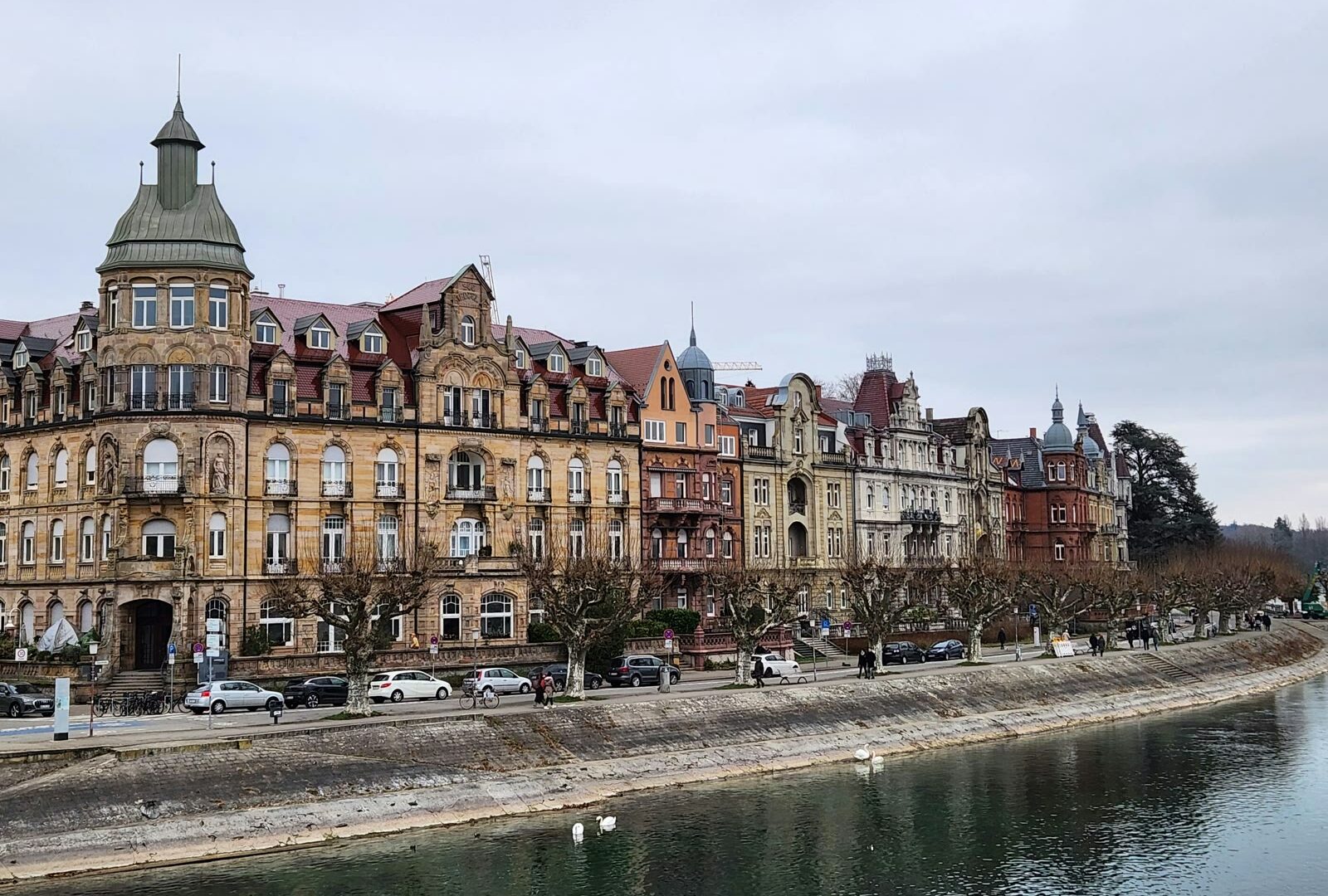 Row of buildings along Lake Constance in Konstanz, Baden-Württemberg, Germany