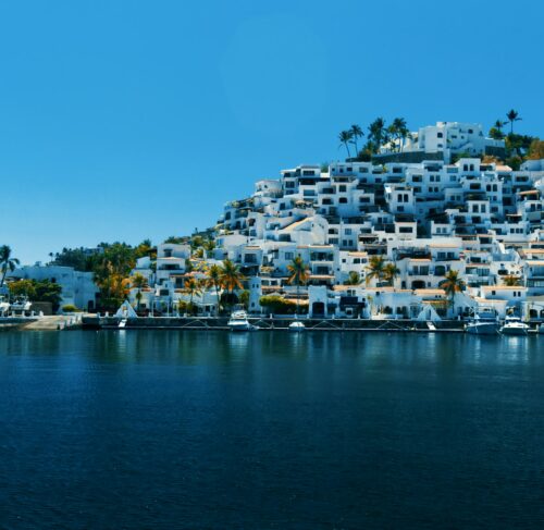 City buildings near the water in Manzanillo, Colima, Mexico