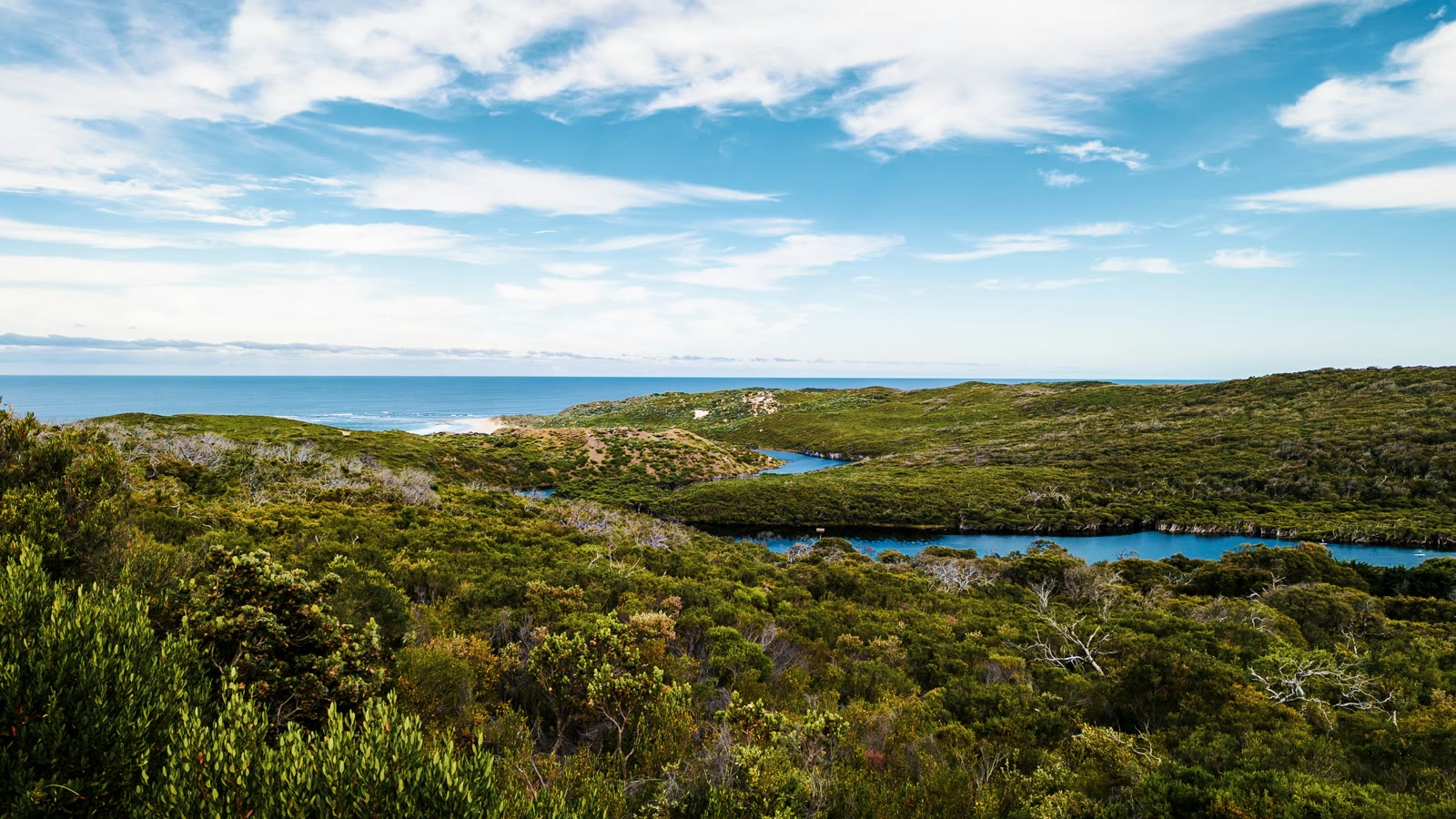 Panoramic view of a body of water surrounded by trees in Margaret River, Western Australia, Australia