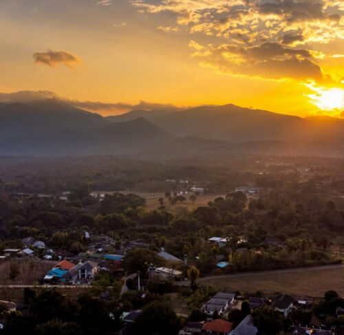 Sunset over the small town of Pai, Chiang Mai, Thailand