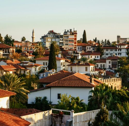 View over Side with houses and rooftops, Antalya, Turkey