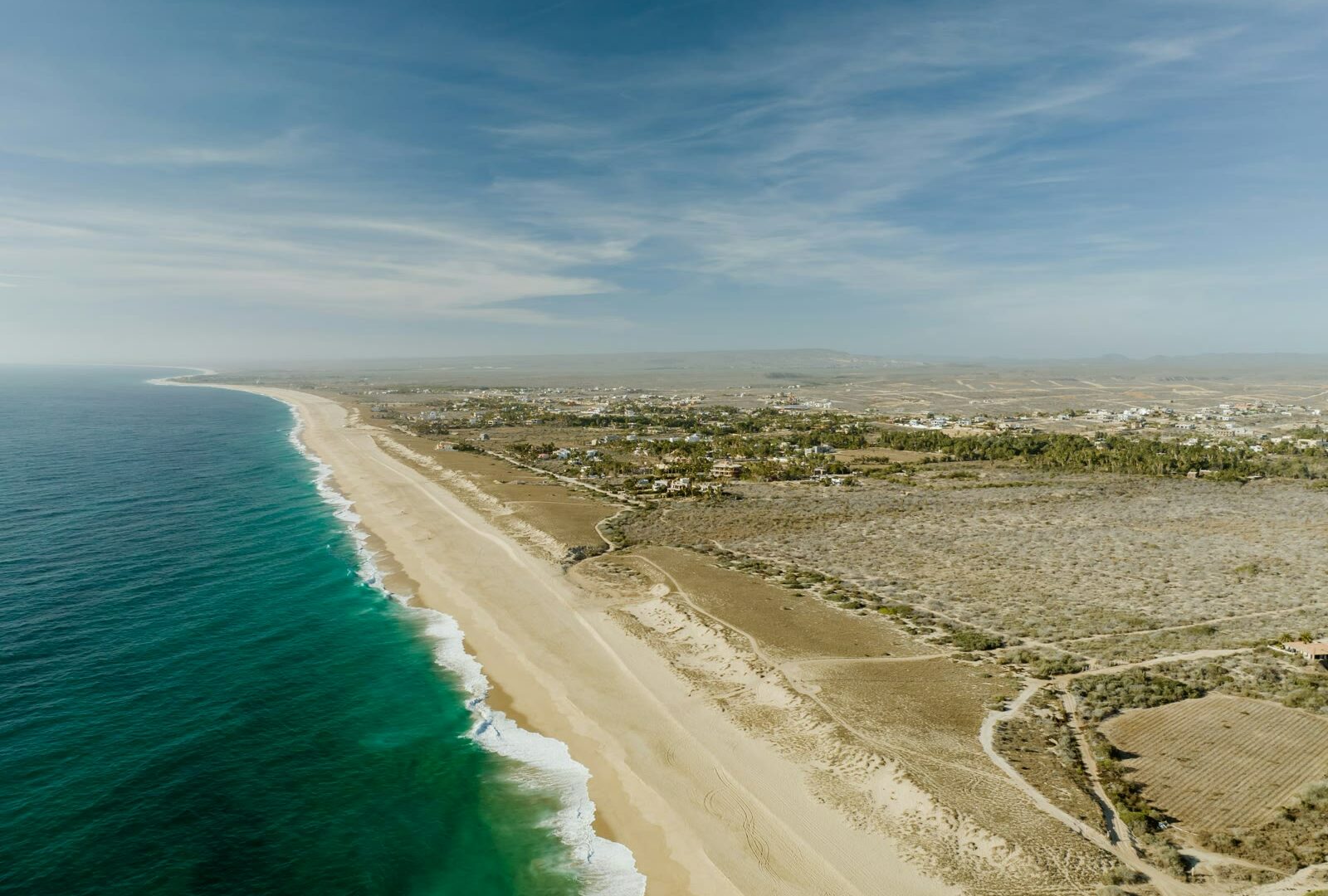Aerial view of beach and ocean in Todos Santos, Baja California Sur, Mexico