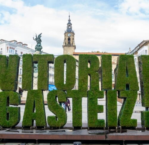 Grass sculpture in the city centre of Vitoria-Gasteiz, Basque Country, Spain